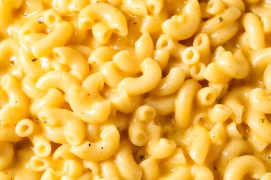 Close up of creamy-looking mac and cheese