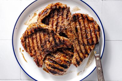 lemongrass pork chops on a large plate