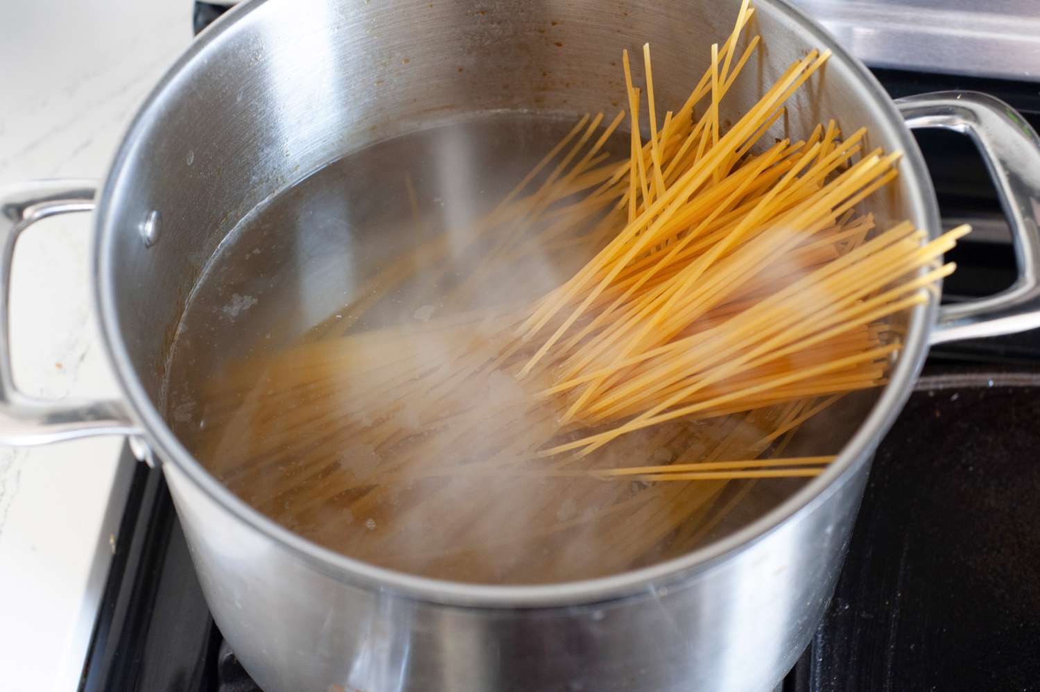Spaghetti in a Pot of Hot Water for Aglio e Olio Recipe