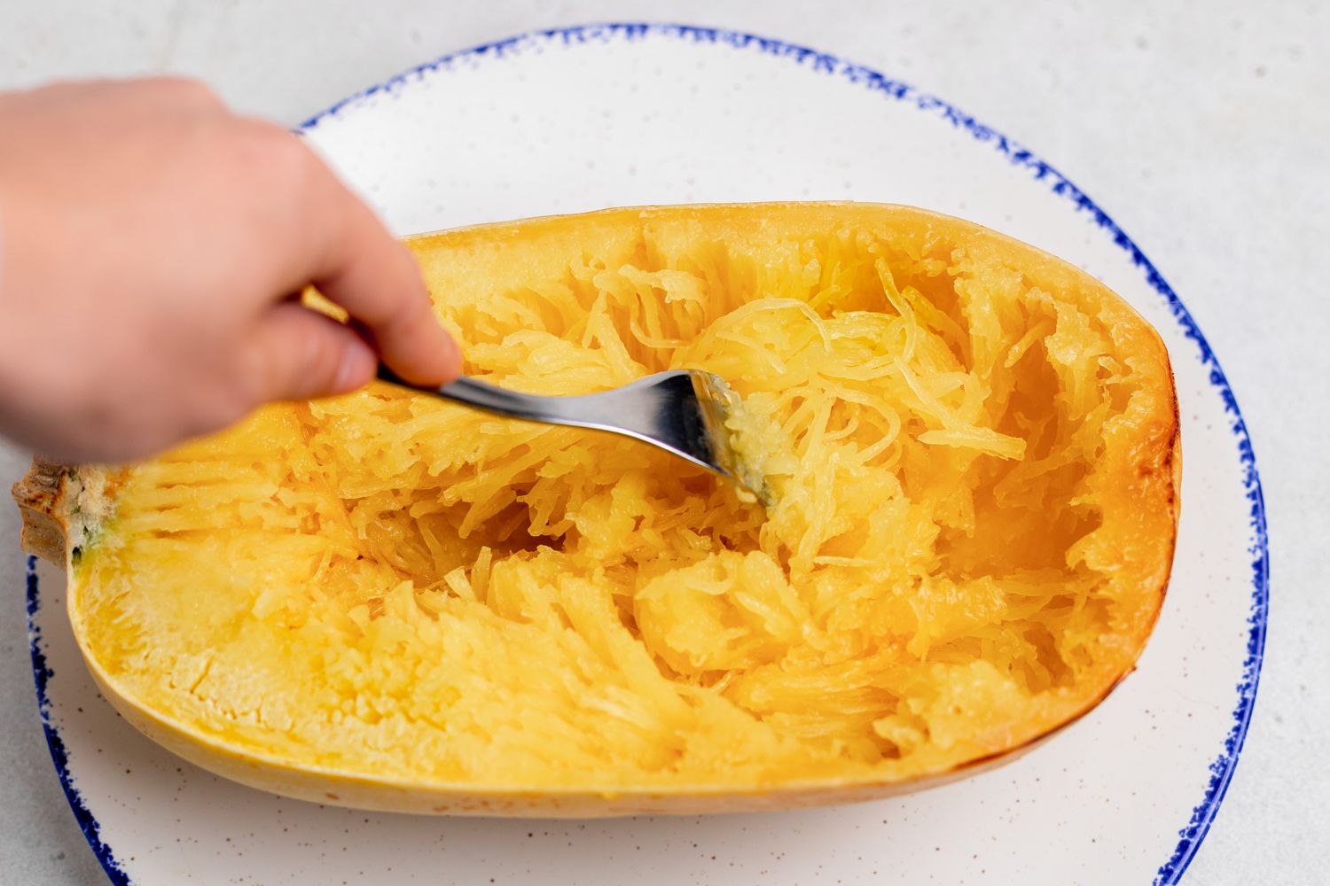 Spaghetti Squash Scraped with a Fork for Spaghetti Squash Carbonara