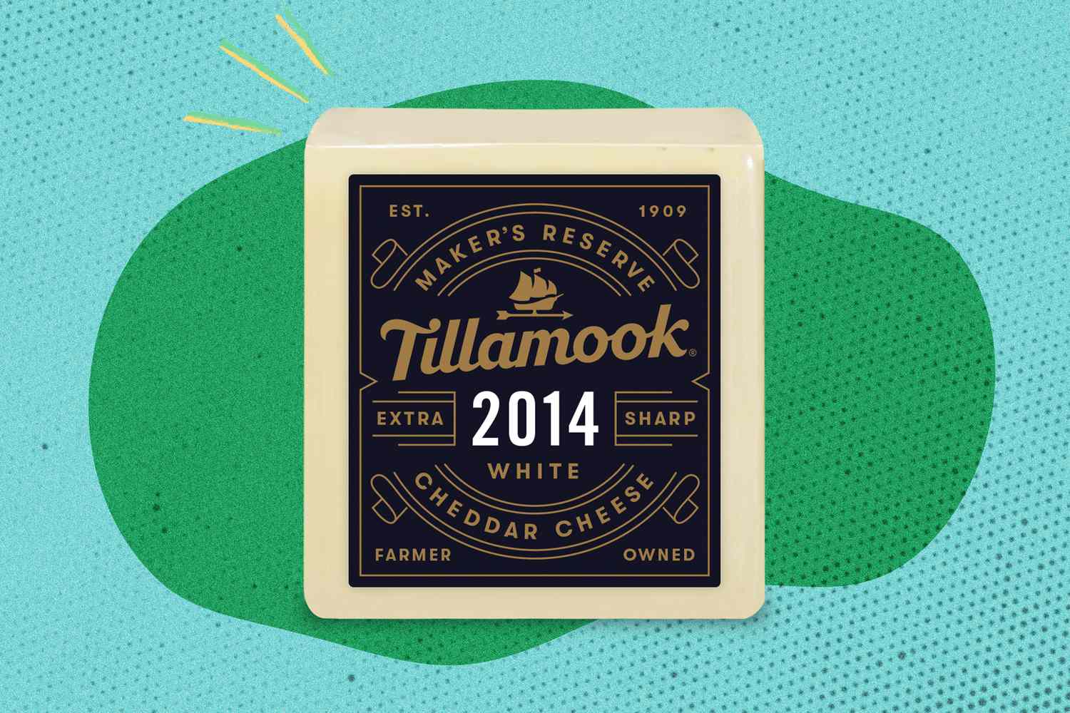A block of Tillamook Maker's Reserve 2014 White Cheddar