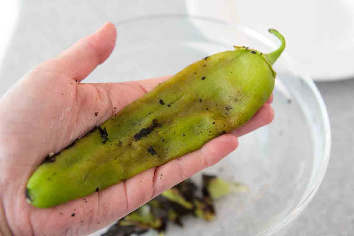 green chile removed of blackened peel