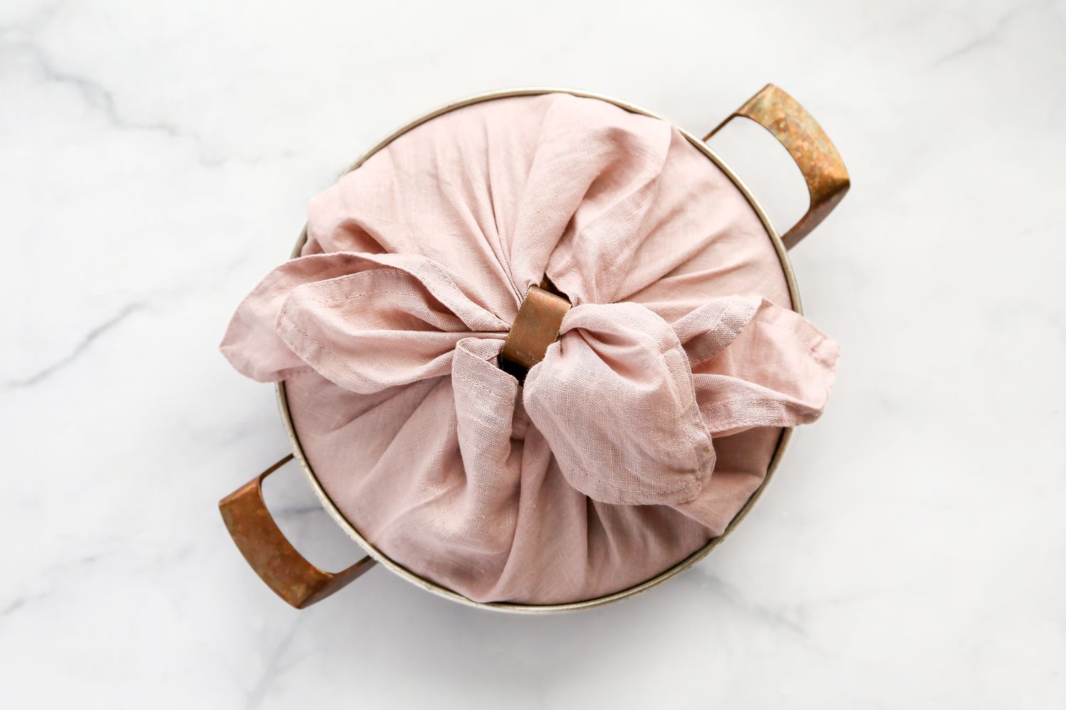 Pot Covered with a Lid Wrapped with a Kitchen Towel 