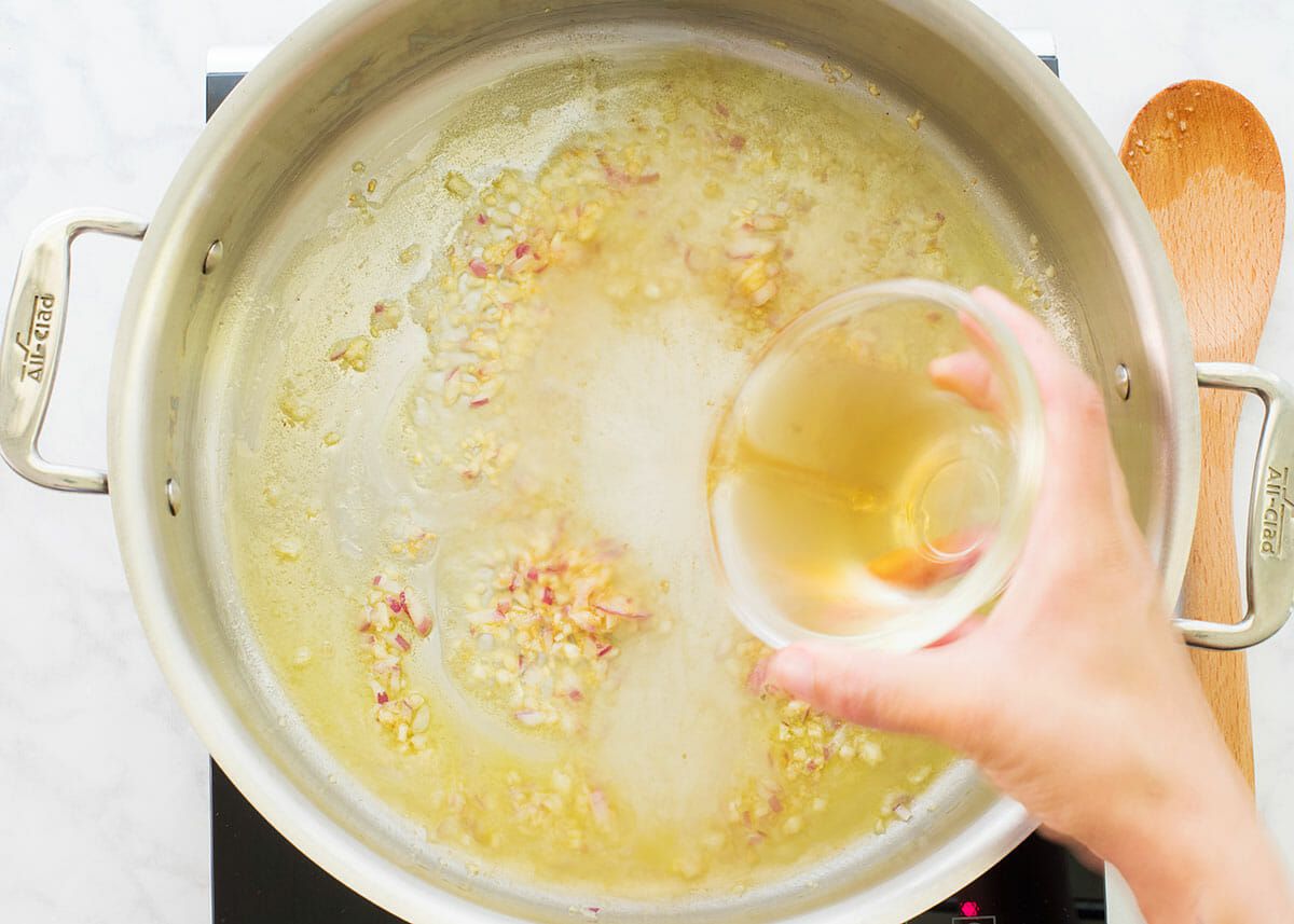 Easy Salmon Recipe with Pasta add the white wine