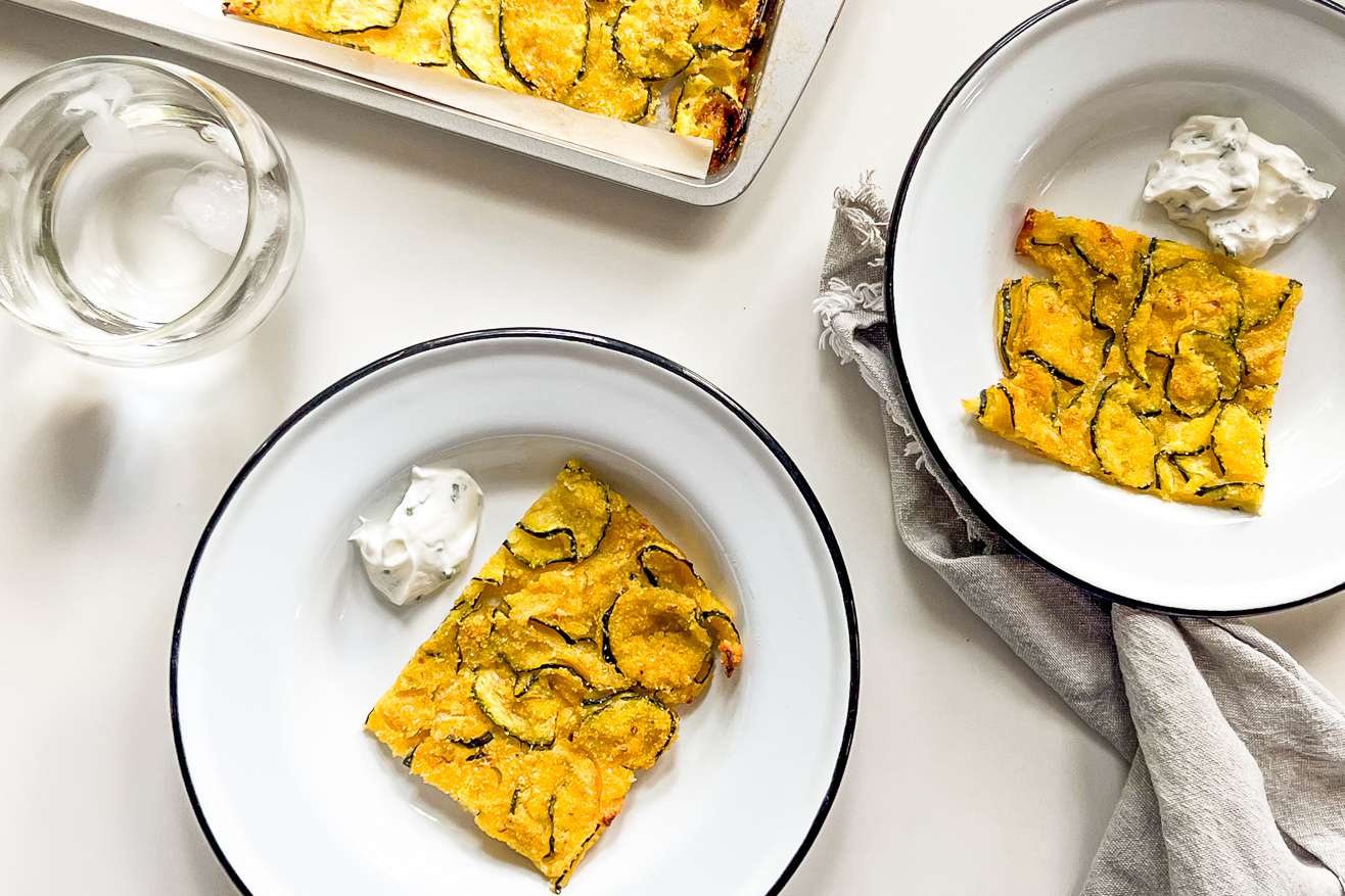 Tuscan zucchini scarpaccia slices on two plates