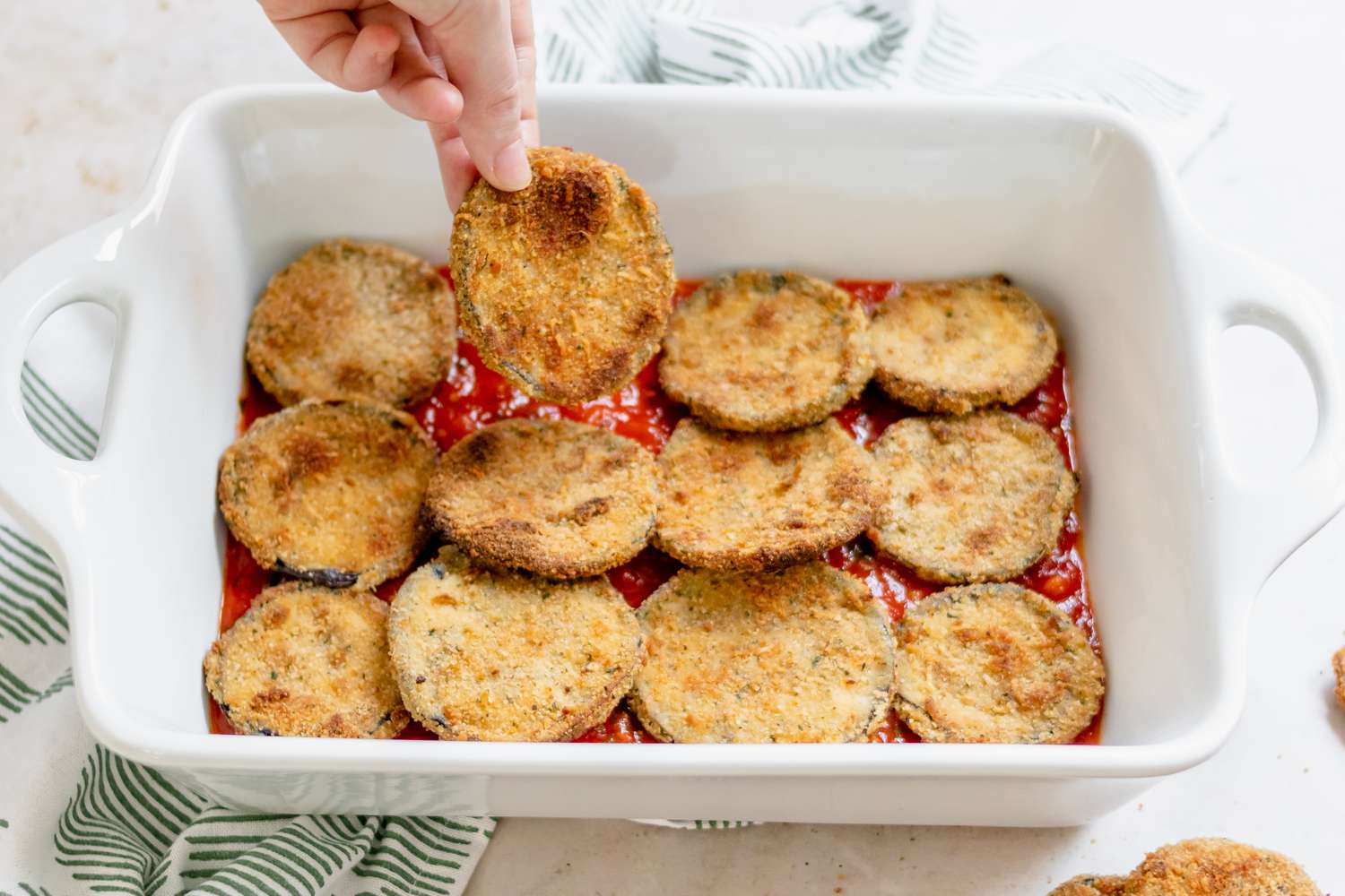 Adding baked eggplant to a casserole dish