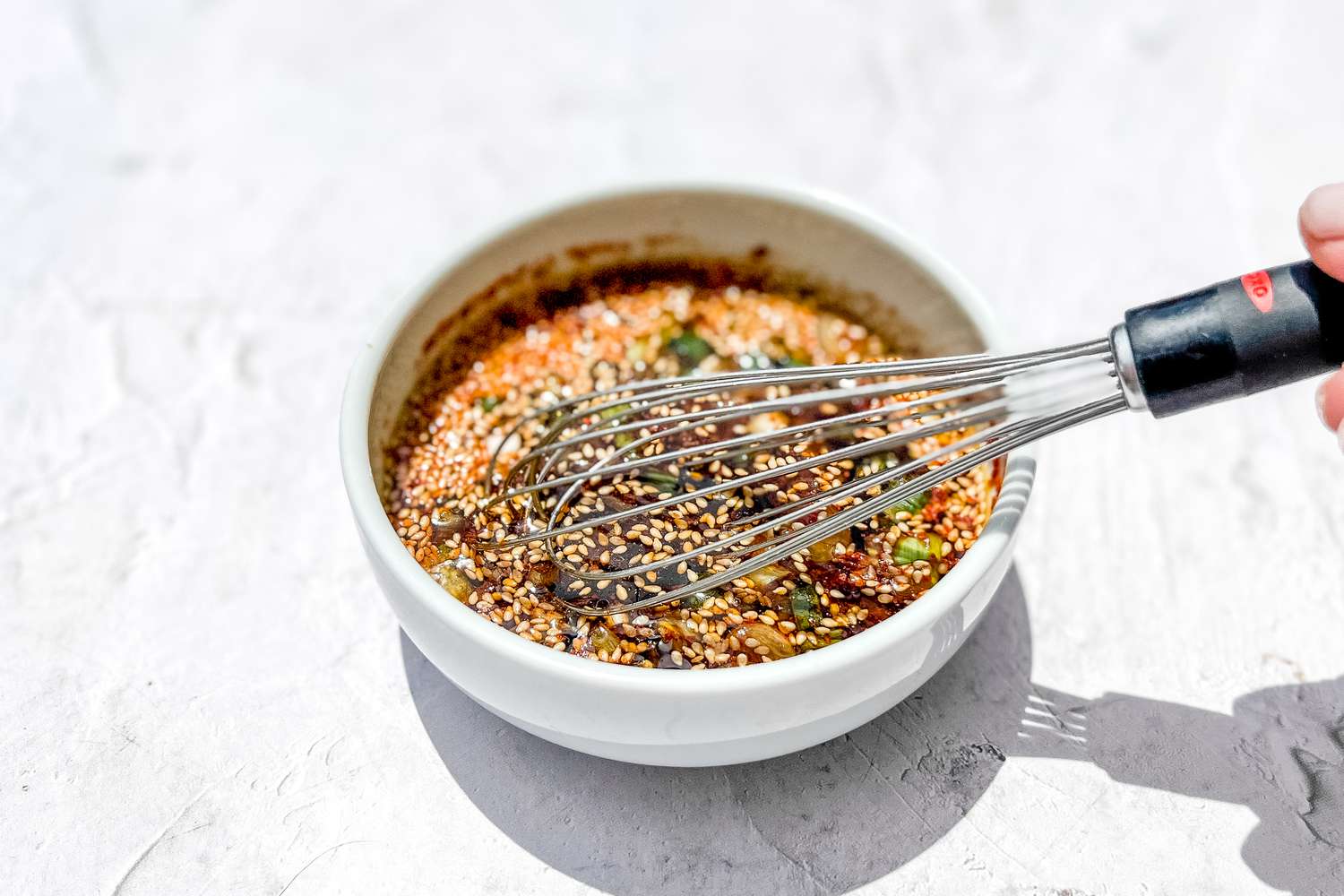 Dubu Jorim (Korean Braised Tofu) Sauce Whisked in a Bowl