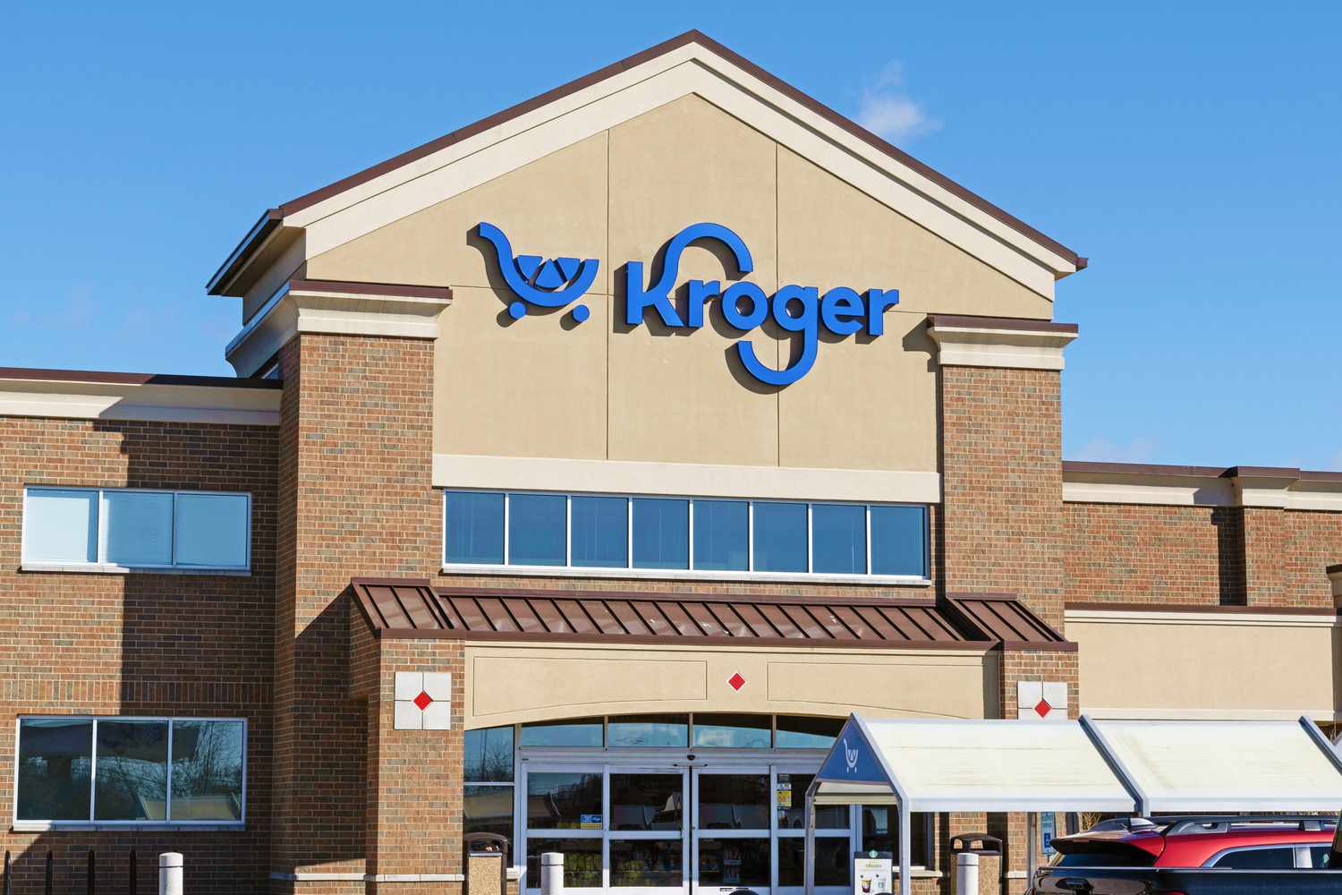 Kroger storefront featuring the company logo and entrance