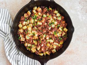 Corned Beef Hash in a Cast Iron Skillet