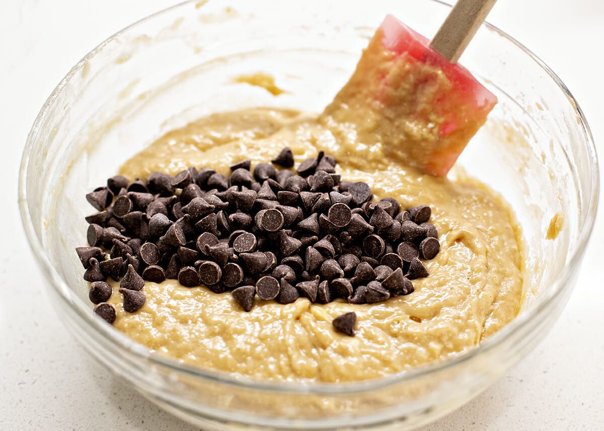 Banana Bread with Chocolate Chips fold in the chocolate chips