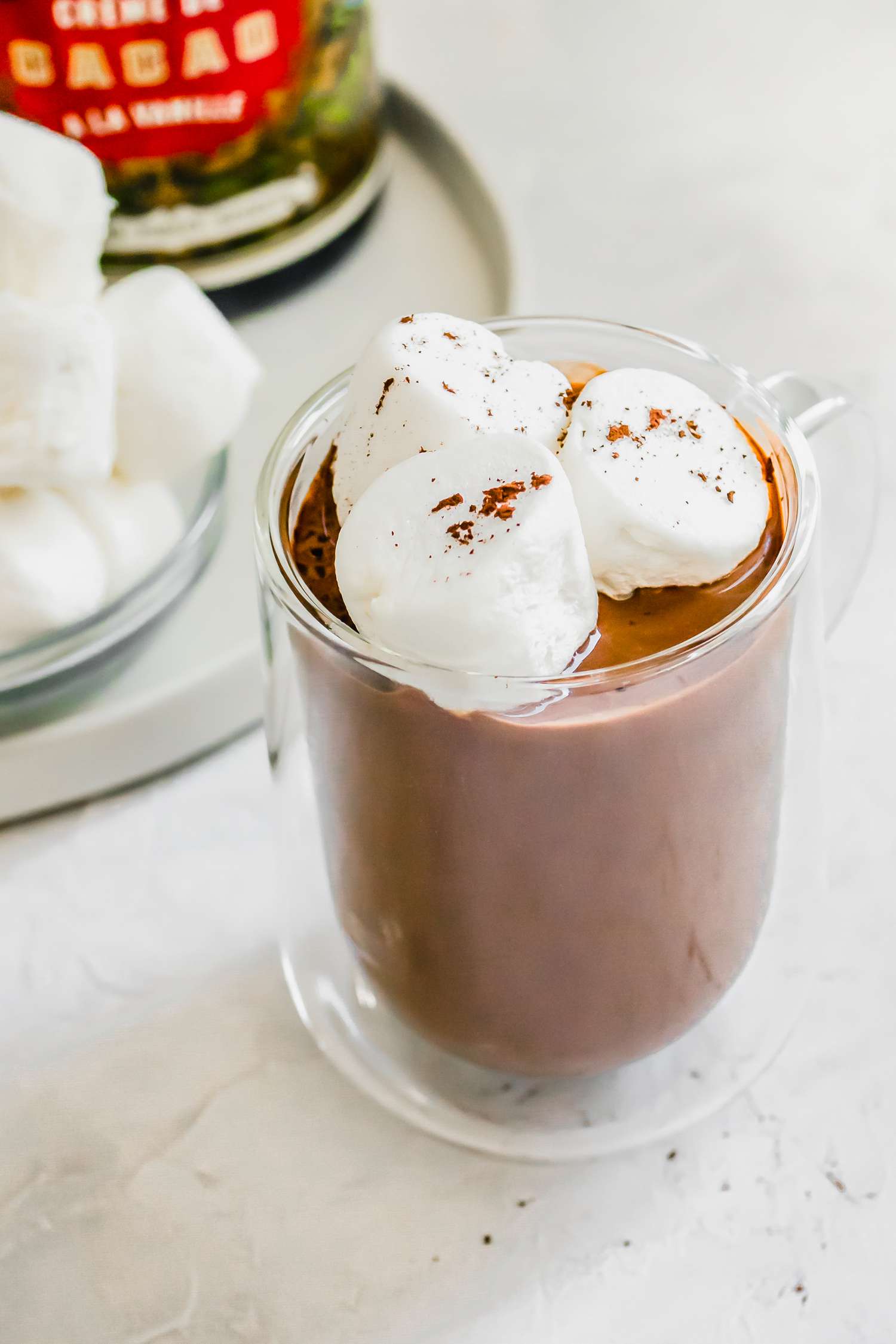 Boozy Hot Chocolate Topped with Marshmallows