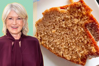 Martha Stewart alongside a slice of cake