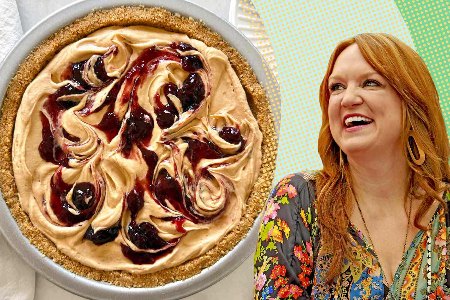 Ree Drummond pictured next to a peanut pie dessert