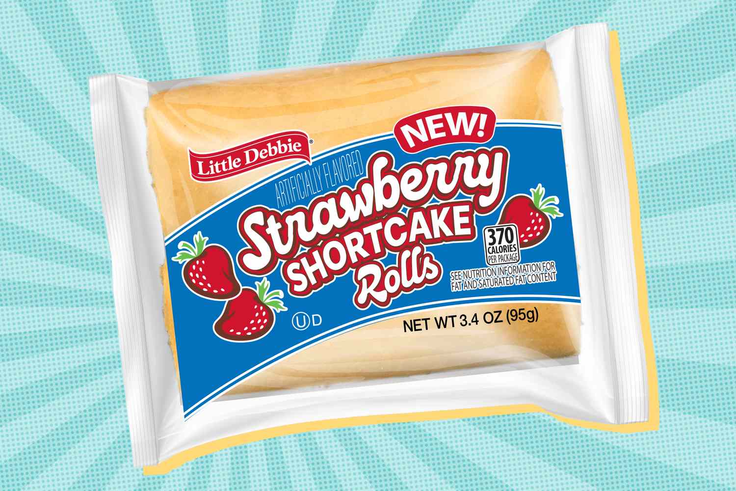 Little Debbie strawberry shortcake rolls in packaging product packaging with bright lettering and fruit imagery