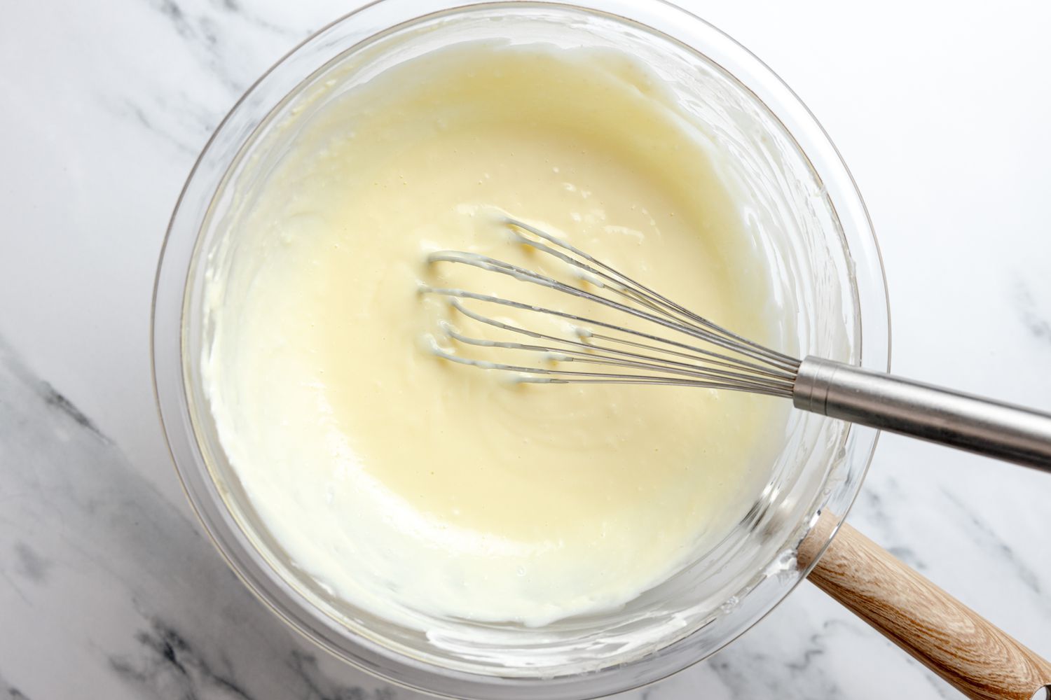 Cream Cheese Mixture Whisked Together Using the Double Boiler Method for Japanese Cheesecake 