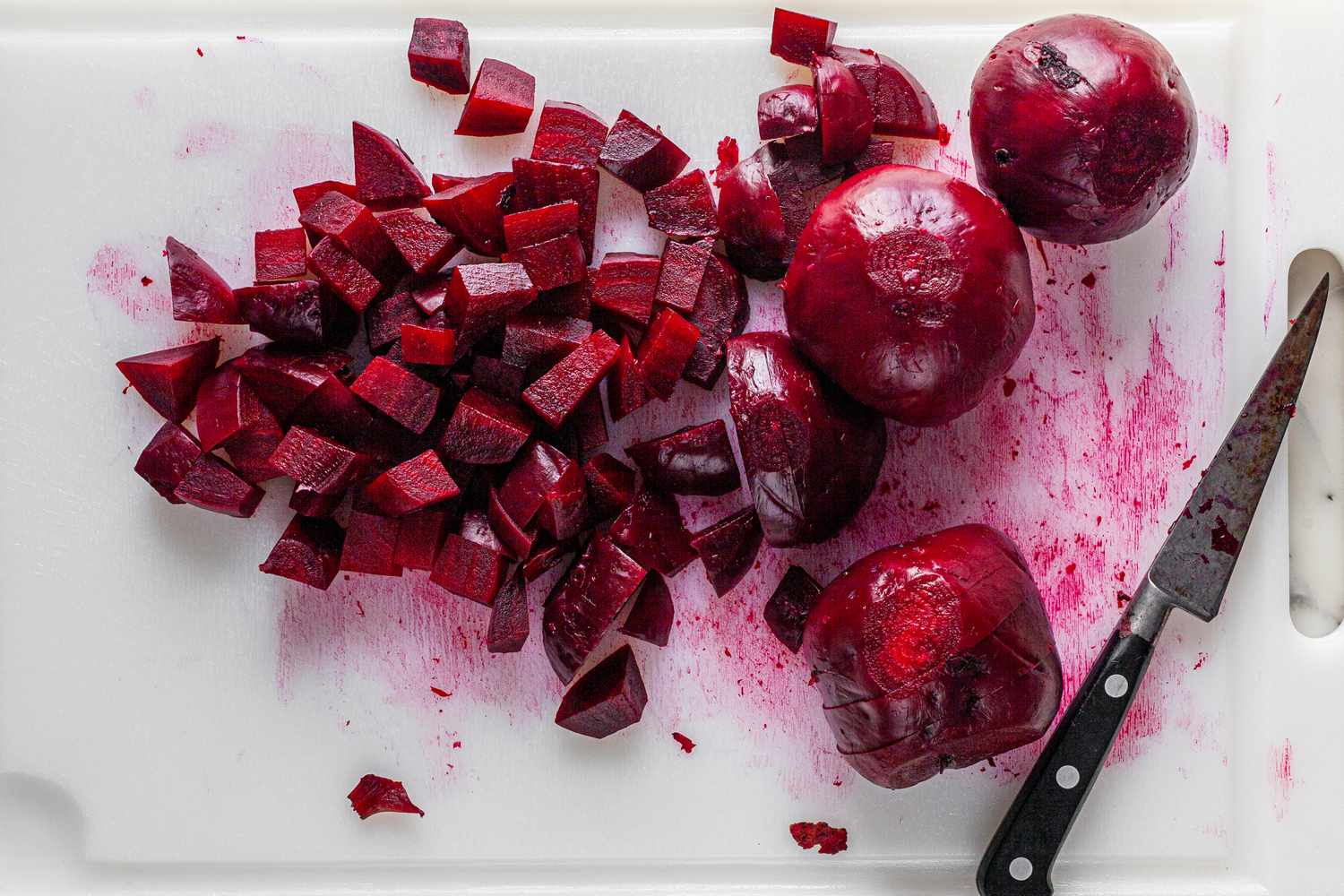 Beets Cut into Cubed Pieces for Beet Chutney Recipe