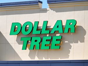 The storefront sign of Dollar Tree retail store