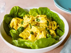 Five minute curry chicken salad on a bed of lettuce