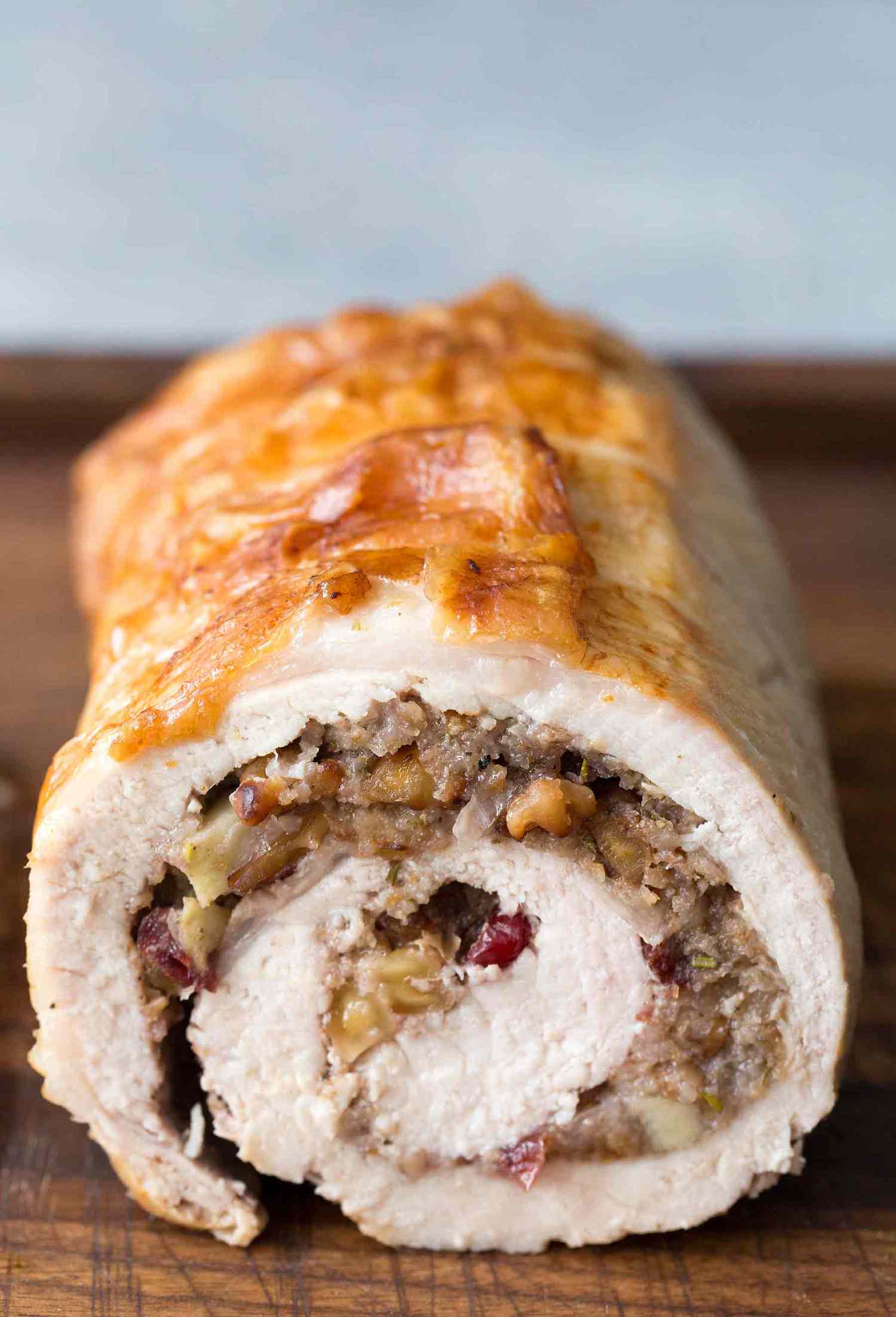 A side view of the cranberry apple stuffed pork loin