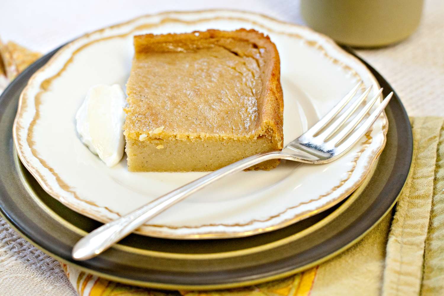Pawpaw Pudding on a Plate Served with Crème Fraîche