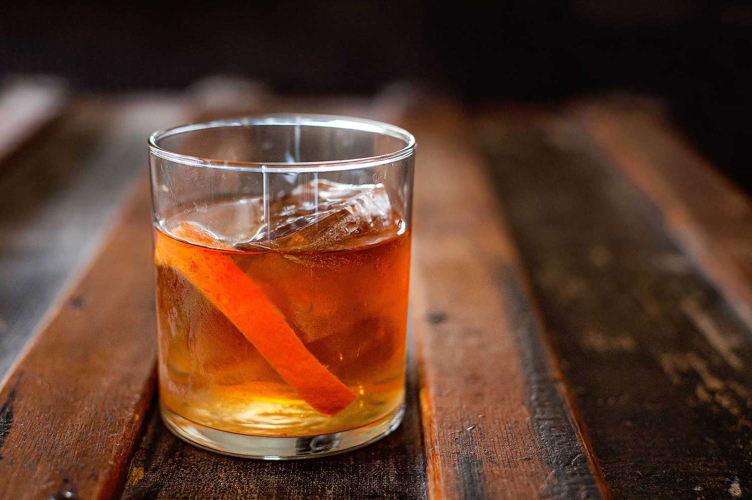 Old fashioned cocktail made with bourbon or rye whiskey