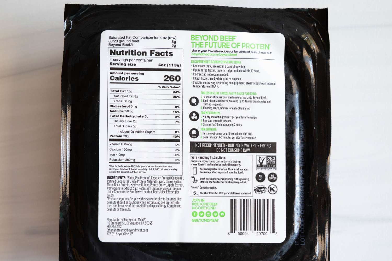 Beyond Beef nutrition label information