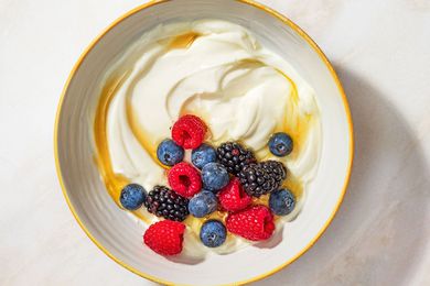 overhead view of Whipped Ricotta and Berries in a bowl