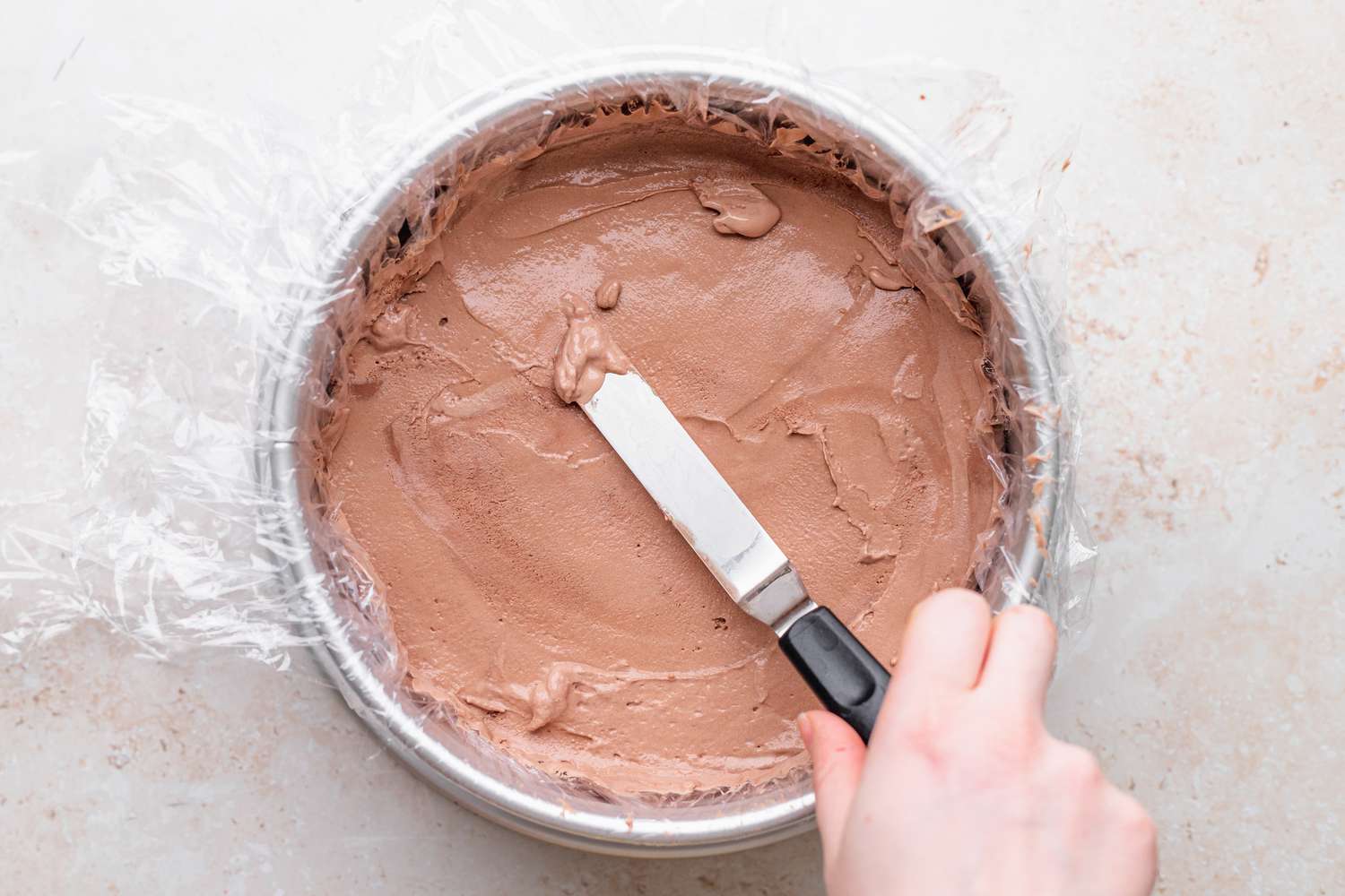 Chocolate Ice Cream Layer in Baking Pan for Cake Recipe