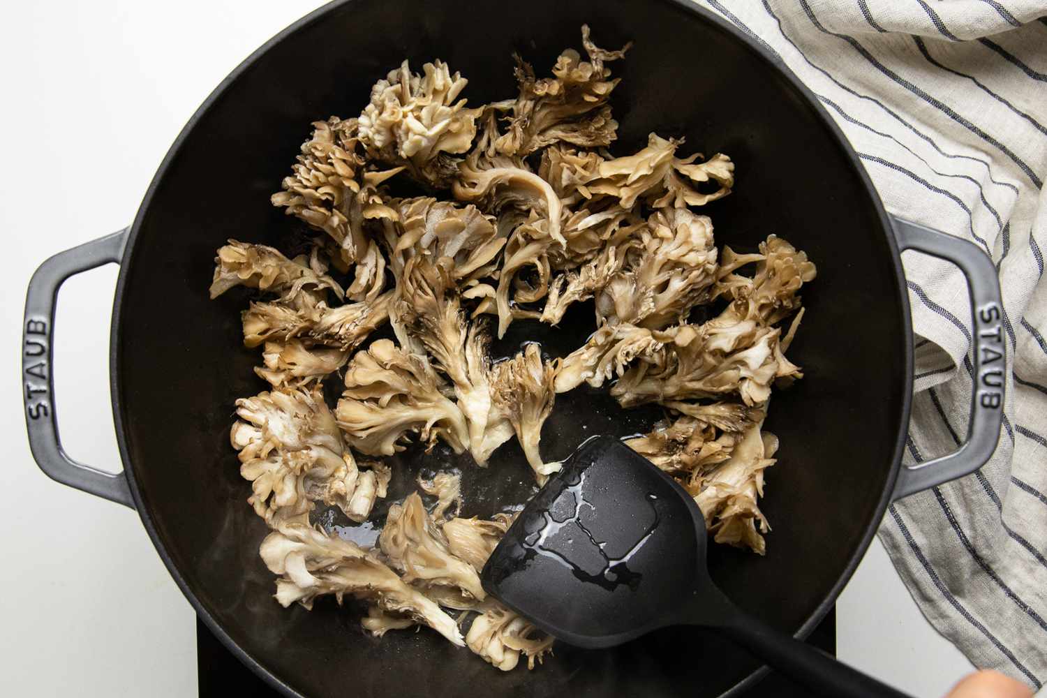 Maitake Mushroom Stir-Fried in Wok Pan for Stir-Fried Mushrooms with Garlic and Chile Oil Recipe