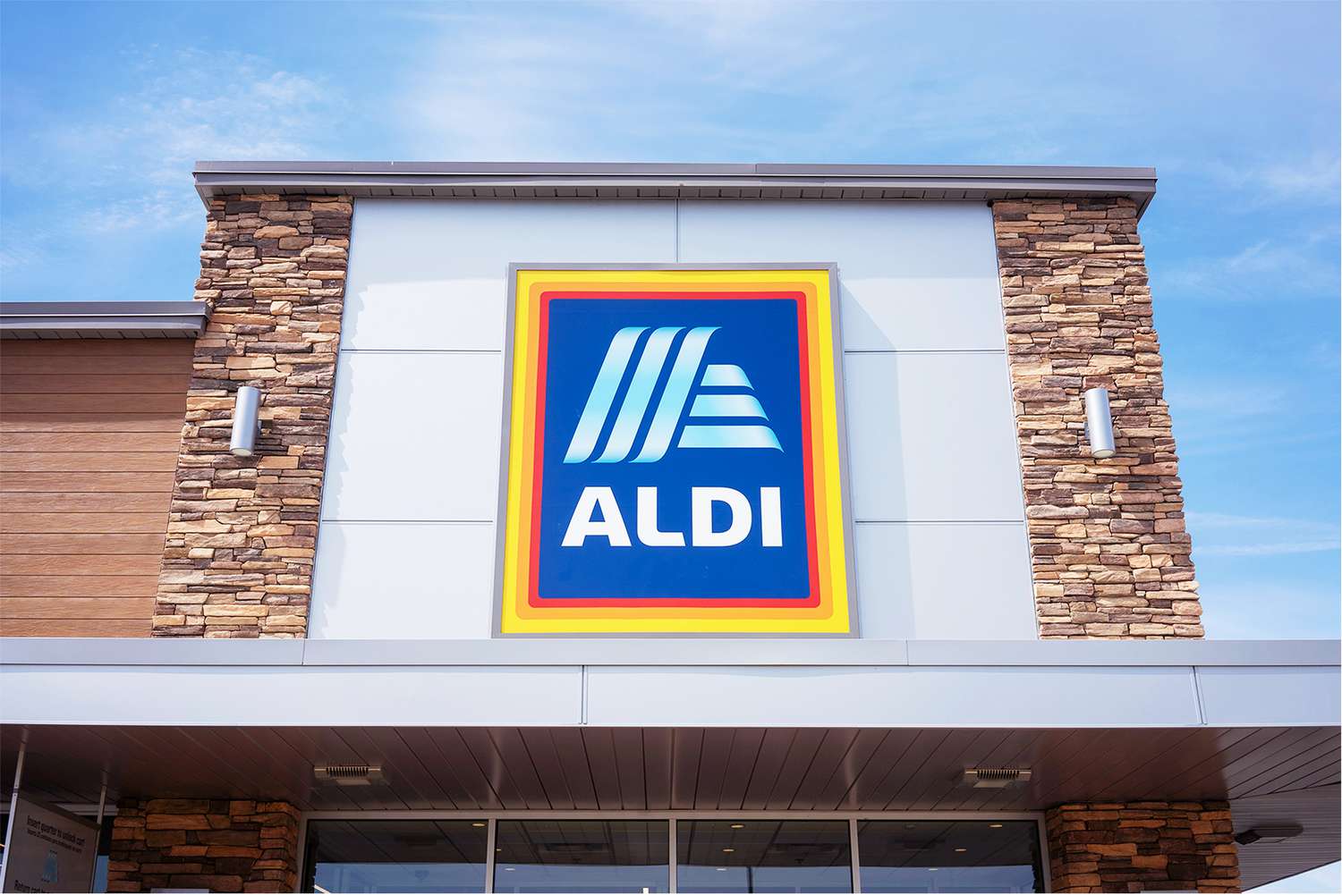 Aldi storefront showing the logo prominently displayed on the building