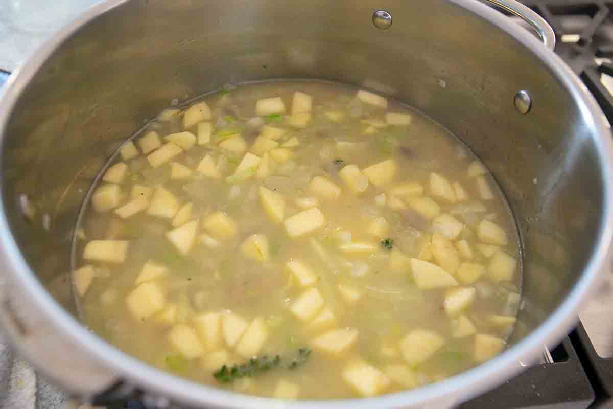 add stock to chestnut soup