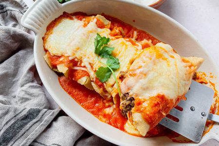 Pulled Pork Enchiladas in a Casserole Dish