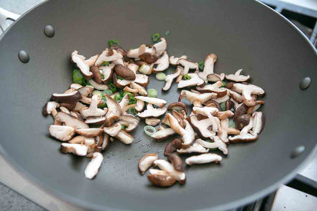 cook mushrooms in pan for lettuce wraps