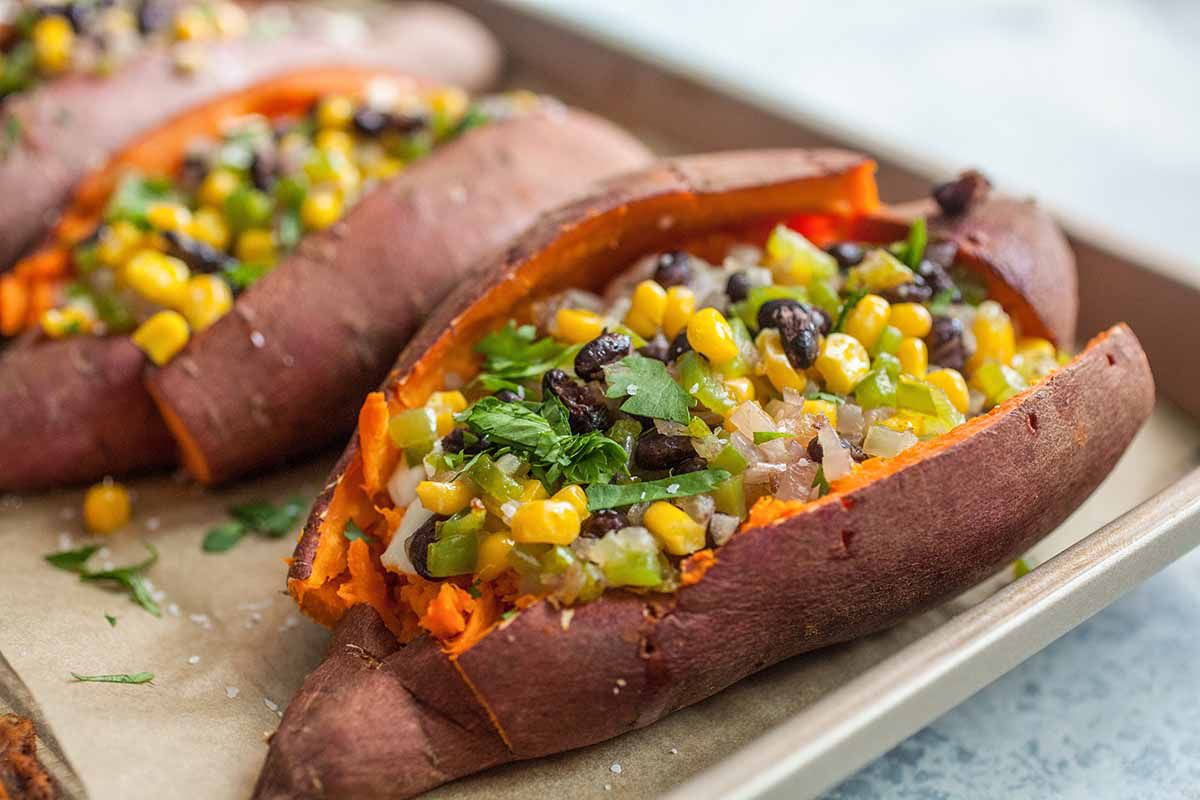 How to Make Twice Baked Sweet Potatoes serve the stuffed sweet potatoes