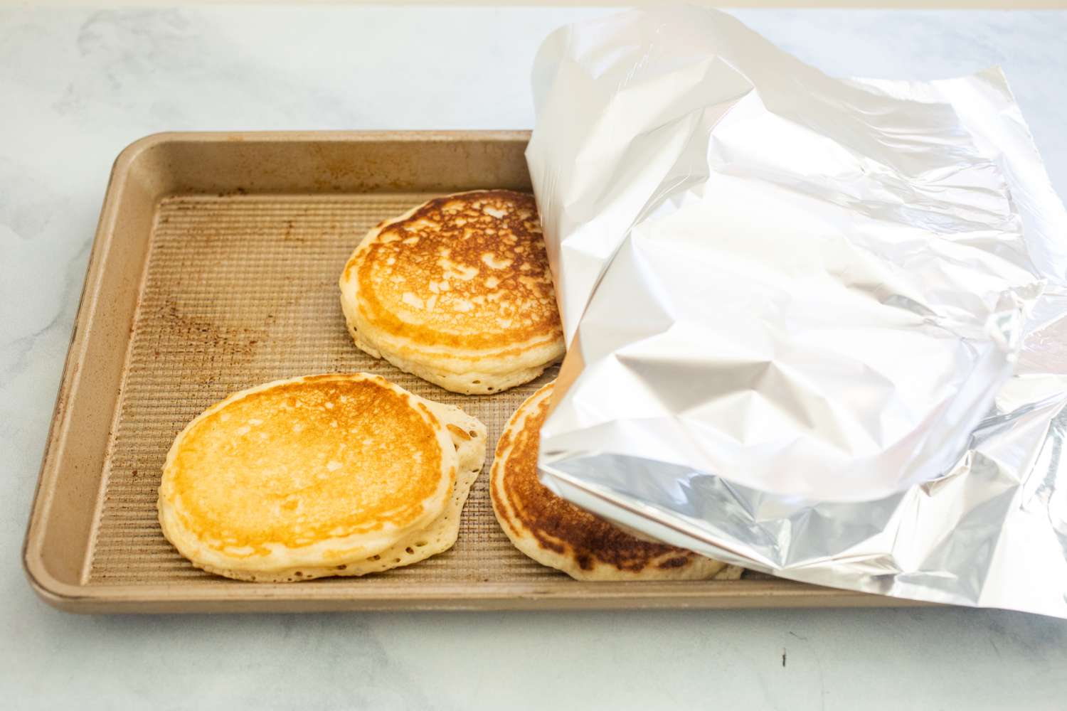 Pancakes on a baking sheet