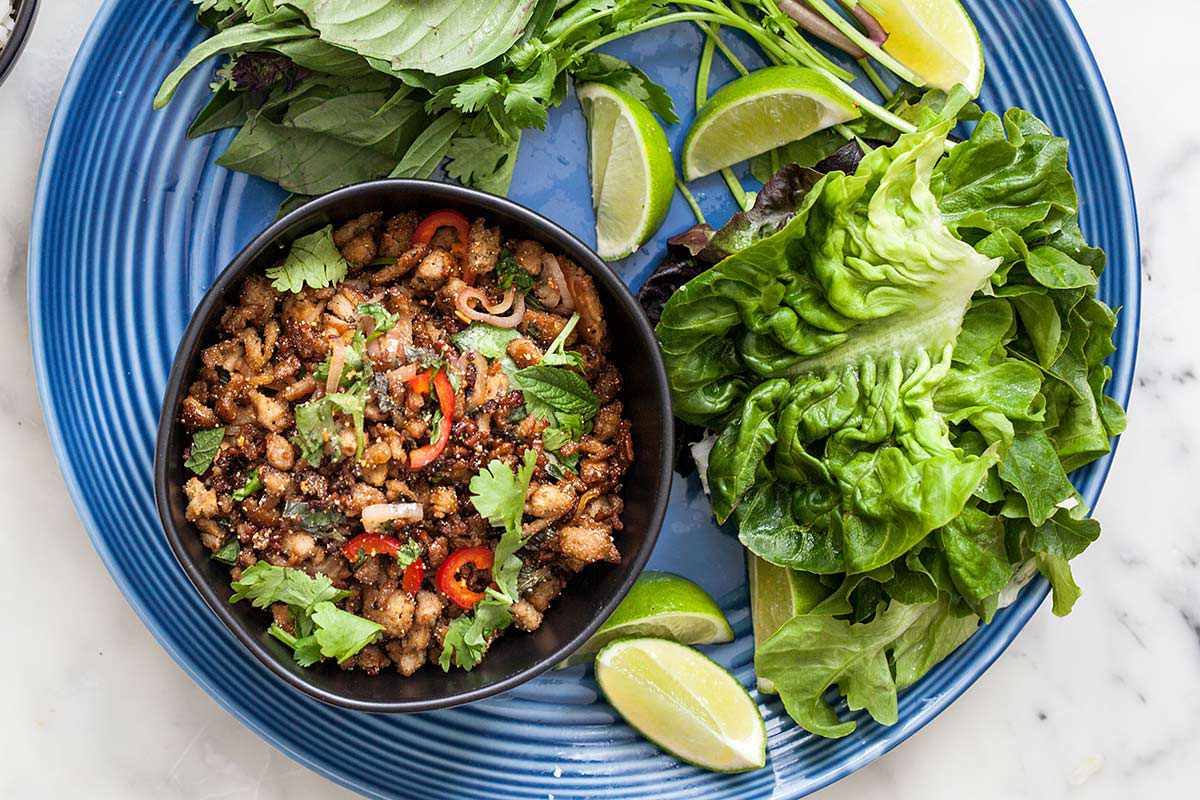 Laos Food Chicken Larb serve the larb