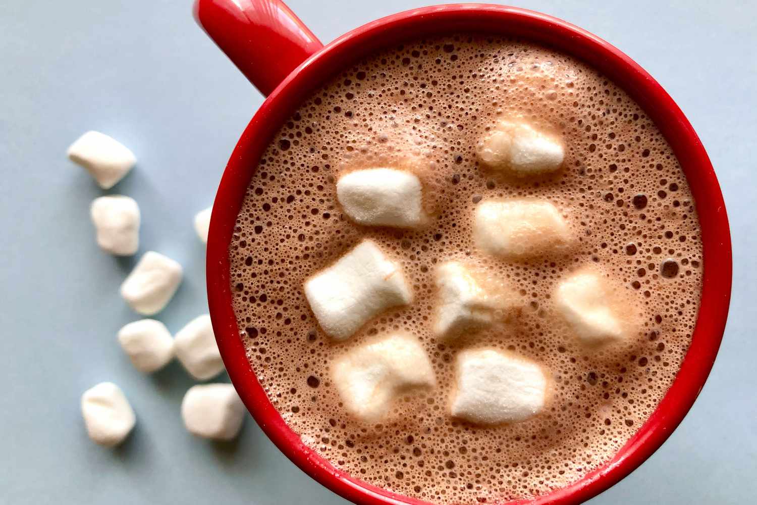mug of hot chocolate, garnished with mini marshmallows