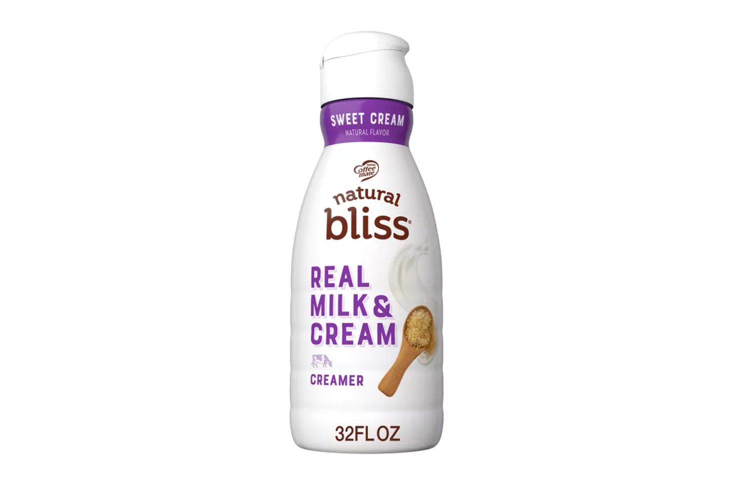 Natural Bliss coffee creamer bottle labeled real milk and cream 32 fl oz