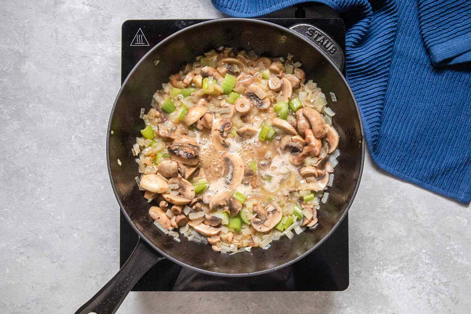 Sauteed vegetables deglazed with sherry for chicken a la king recipe