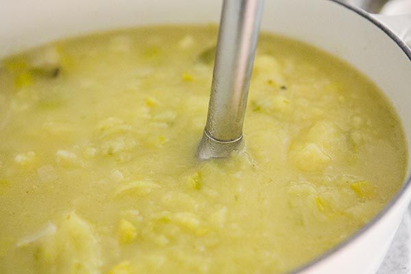 Leek and Potato Soup puree the soup in the pot