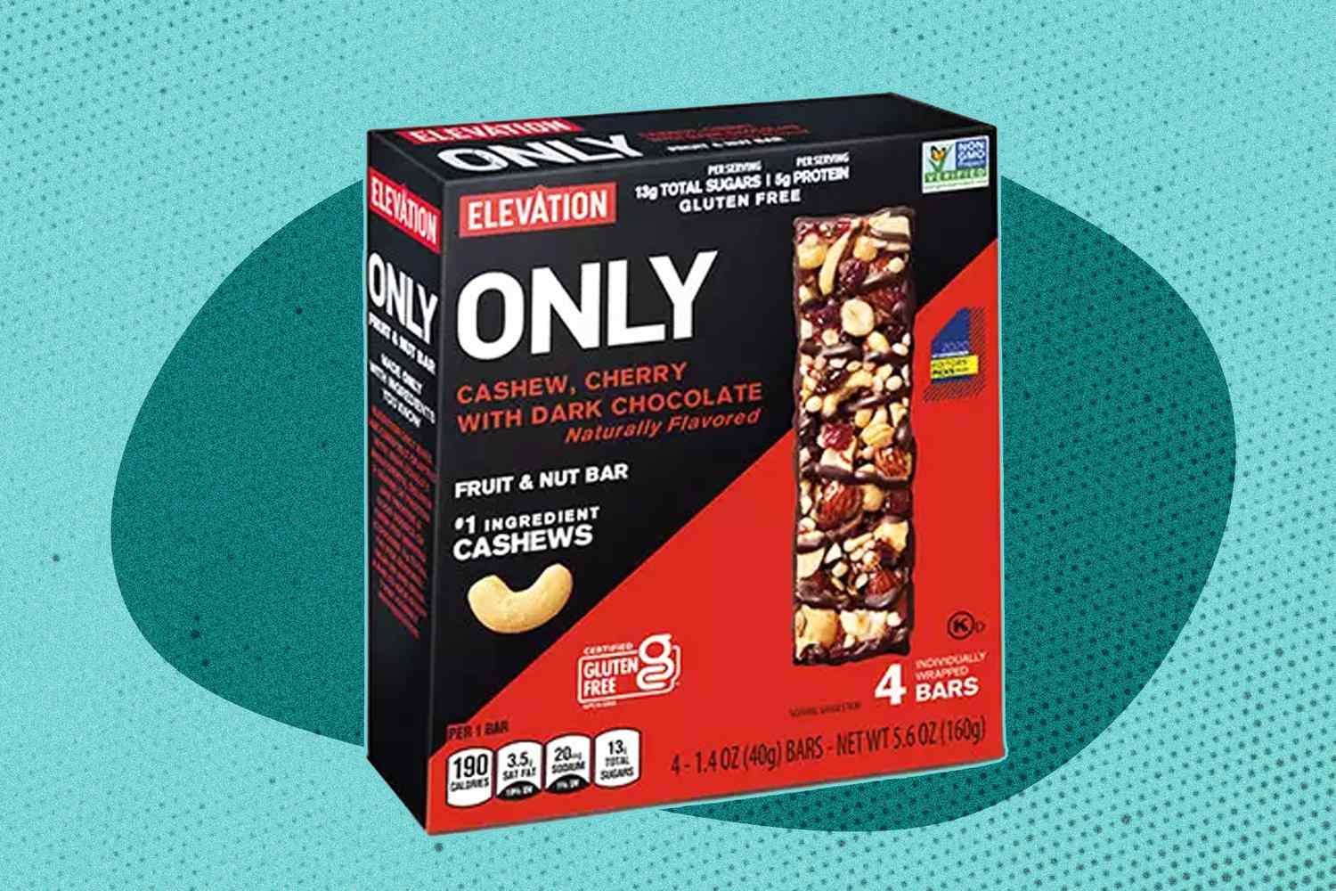 box of Elevation Only Cashew, Cherry with Dark Chocolate bars