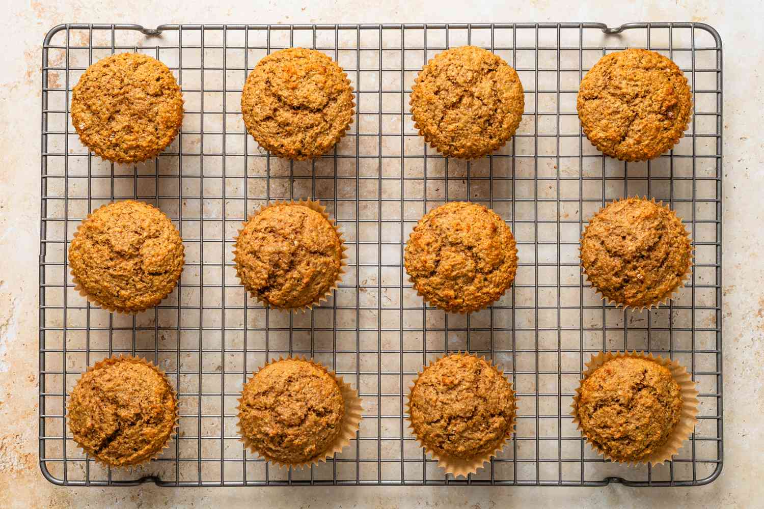 Bran muffins on a cooling rack
