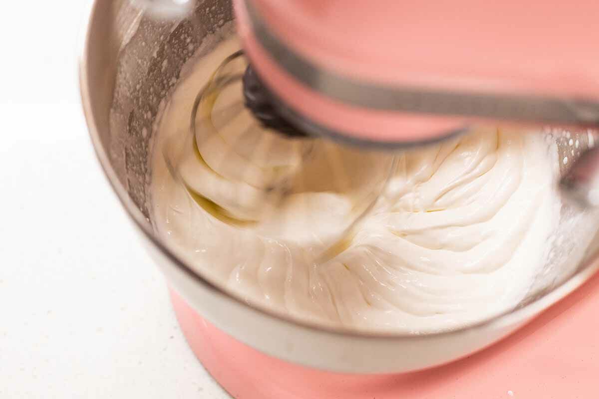 Making whipped cream for a Peanut butter pie.