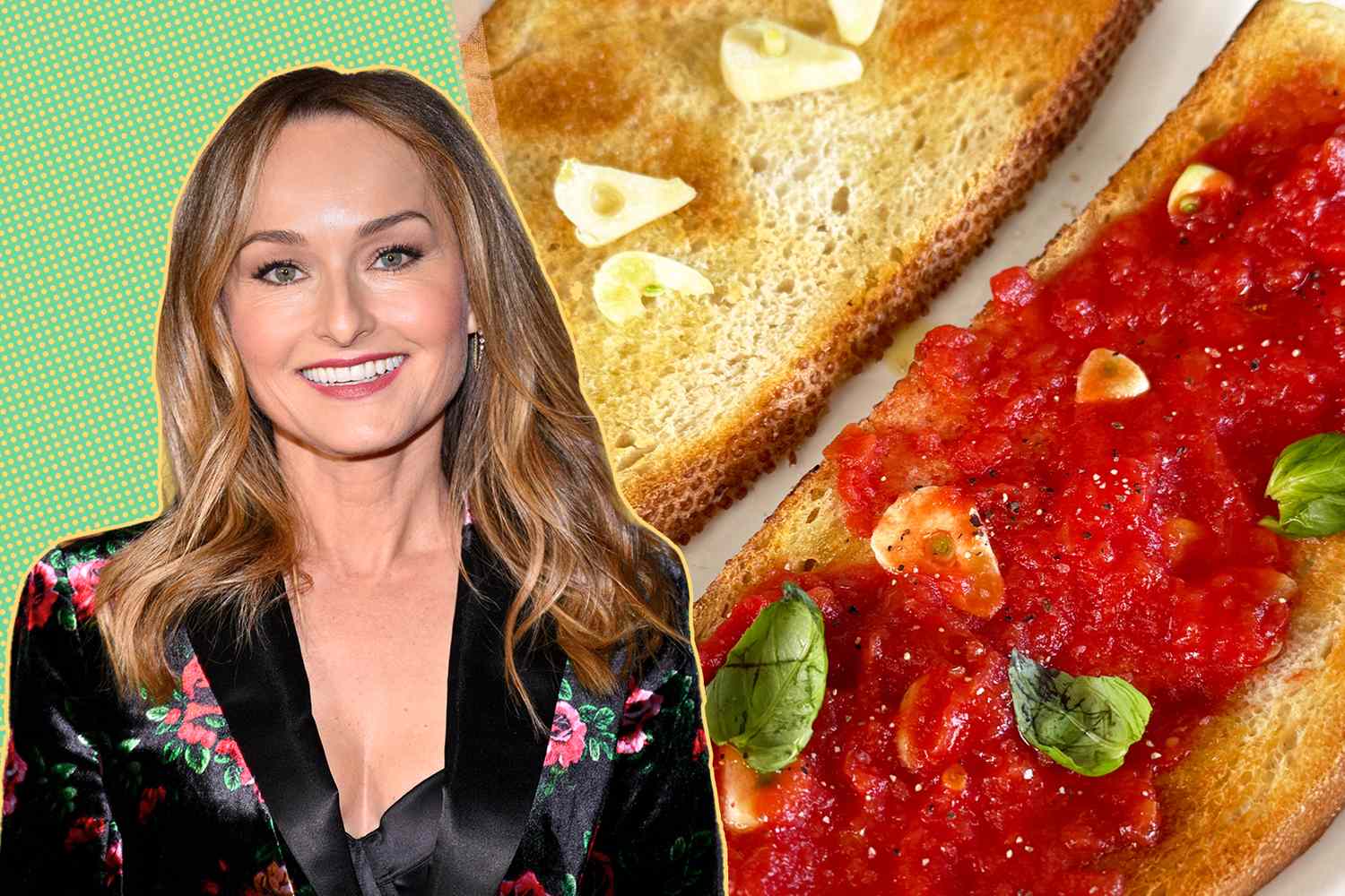 Giada De Laurentiis next to slices of tomato toast