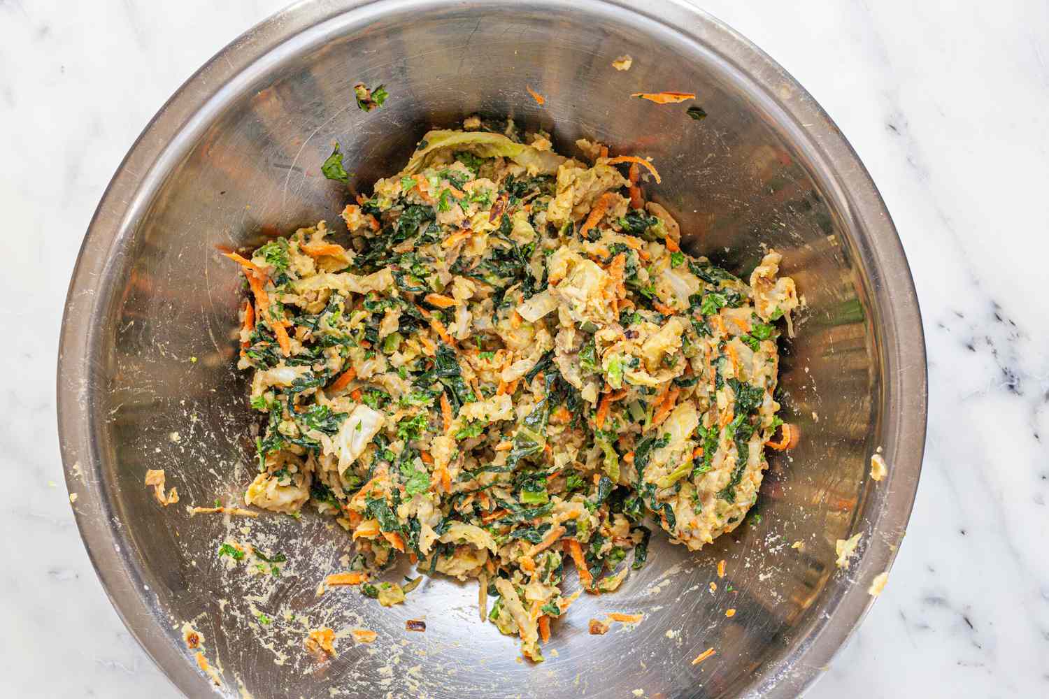 Vegetables Mixed Together in a Bowl for Bubble and Squeak