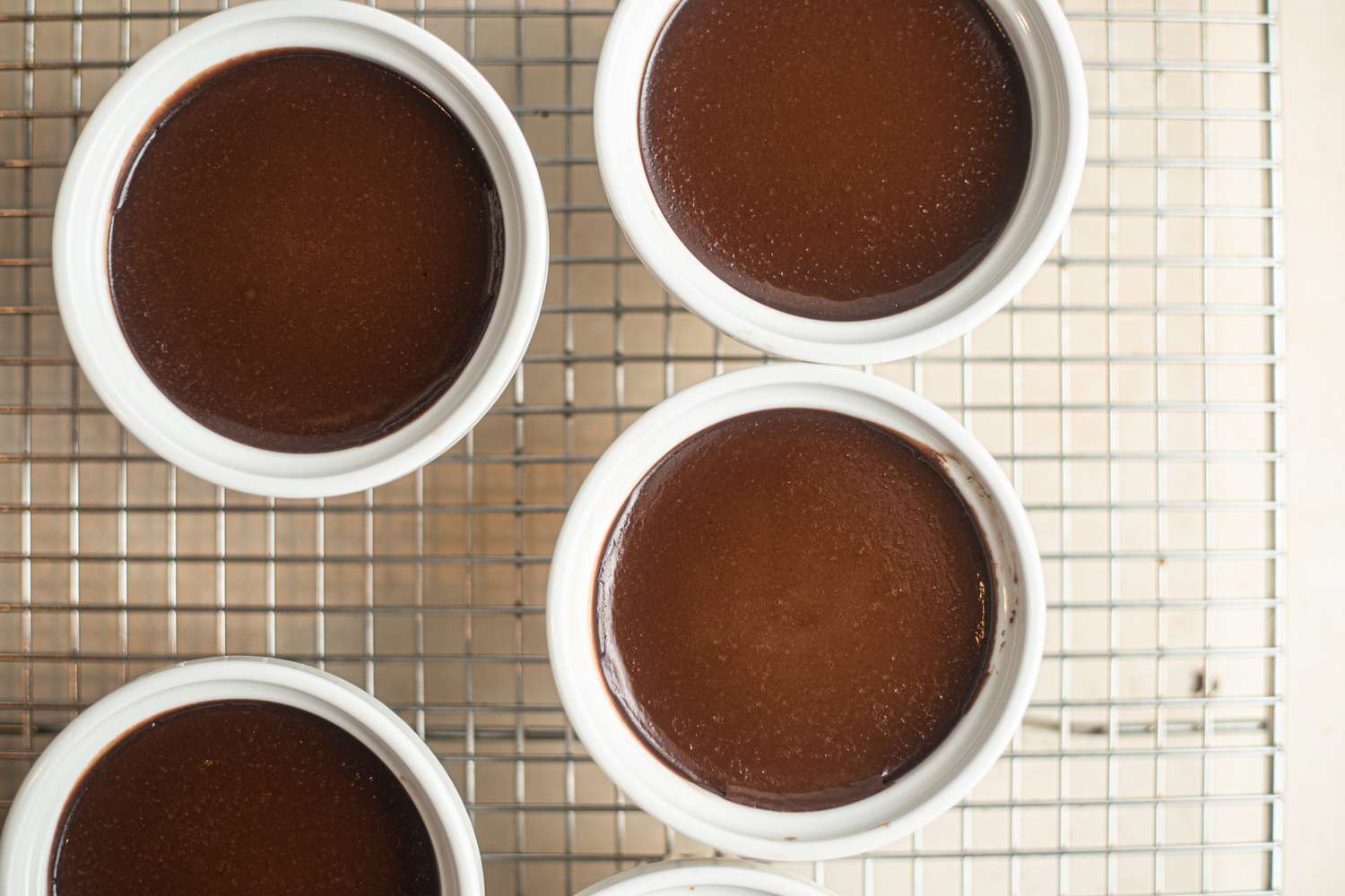 Chocolate Pots de Crème Cooling on Rack
