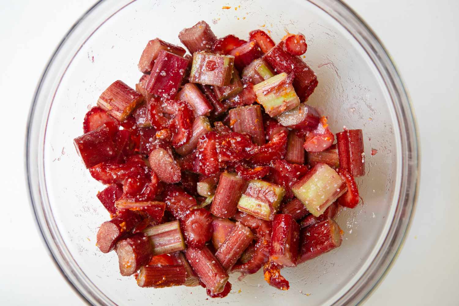 Rhubarb and Strawberries Tossed in Sugar and Zest