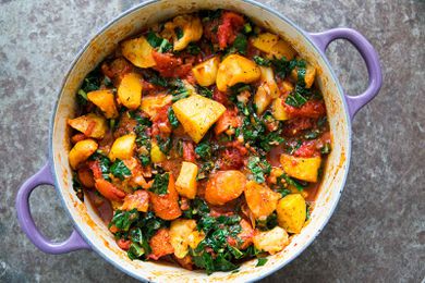Easy Roasted Root Vegetables with Tomatoes and Kale