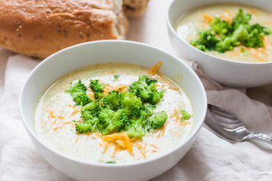 Cheddar Broccoli Soup Served With Bread