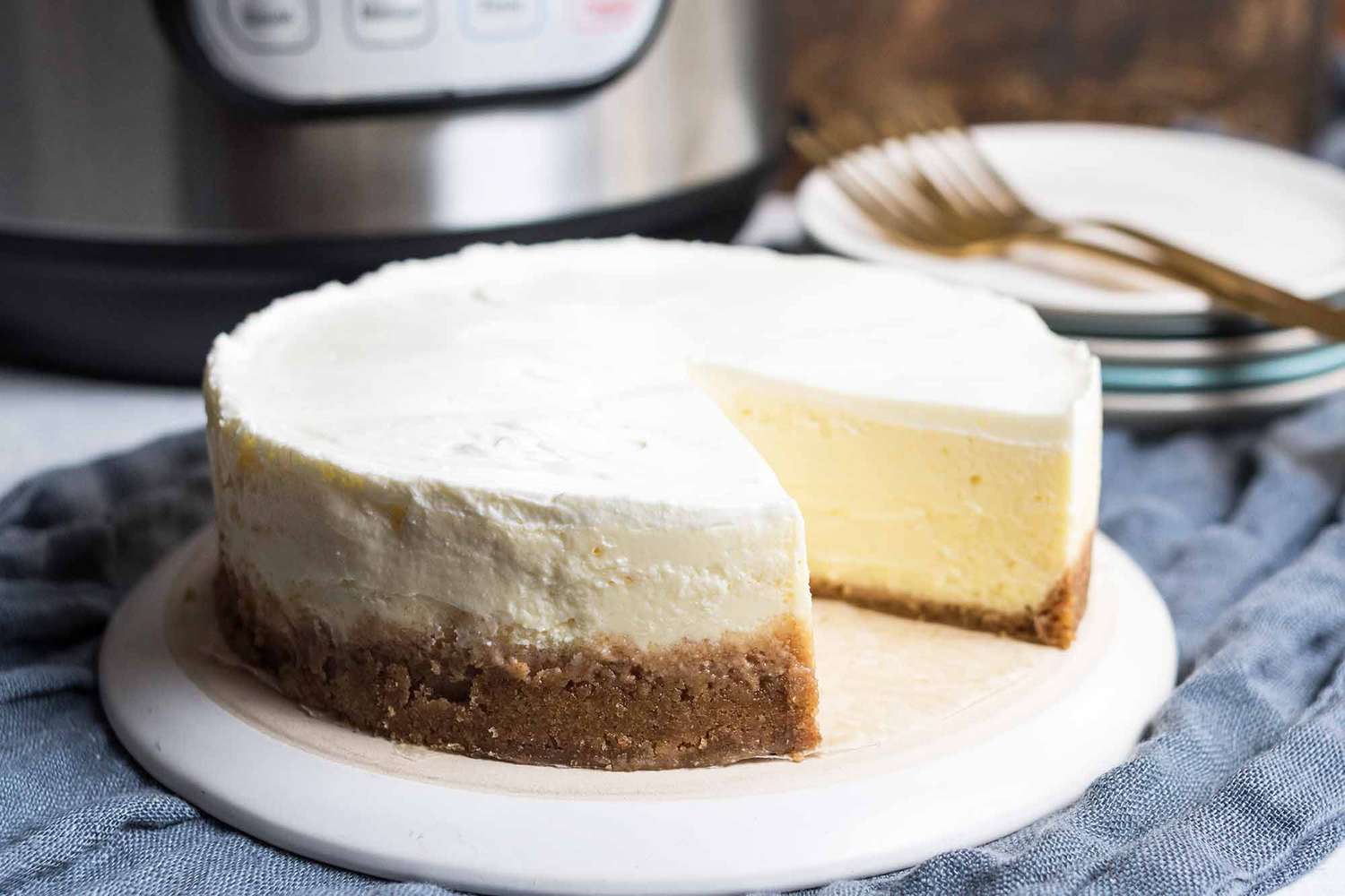 cheesecake with a slice taken out